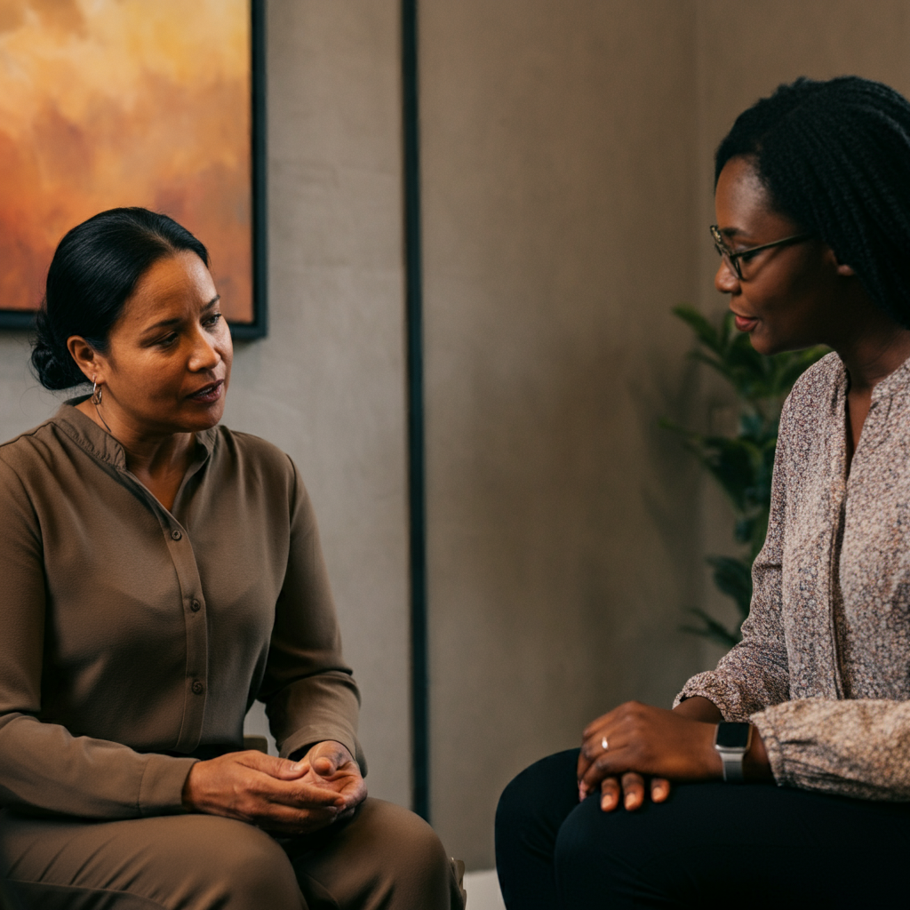 Mentorship session between a young woman and her mentor